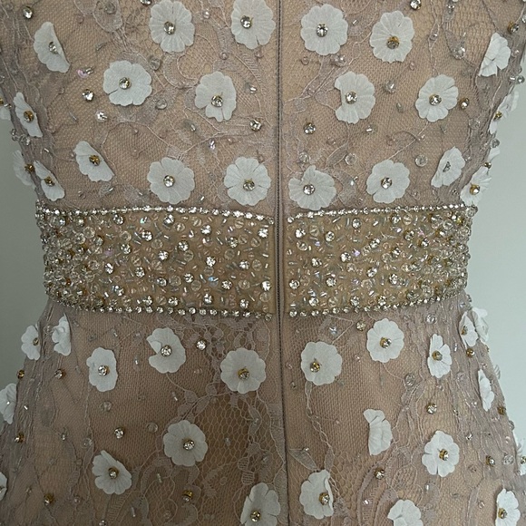 NWT - MAC DUGGAL Beaded Floral Appliqué Midi Sheath Dress in Ivory Nude - Picture 13 of 16
